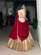 Lorenvalley Fashion Cream Handloom Zari Waving Work Lehenga Choli with Dupatta