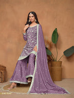 Anaita Lavender Embroidered Chinon Silk Palazzo Suit - Distacart