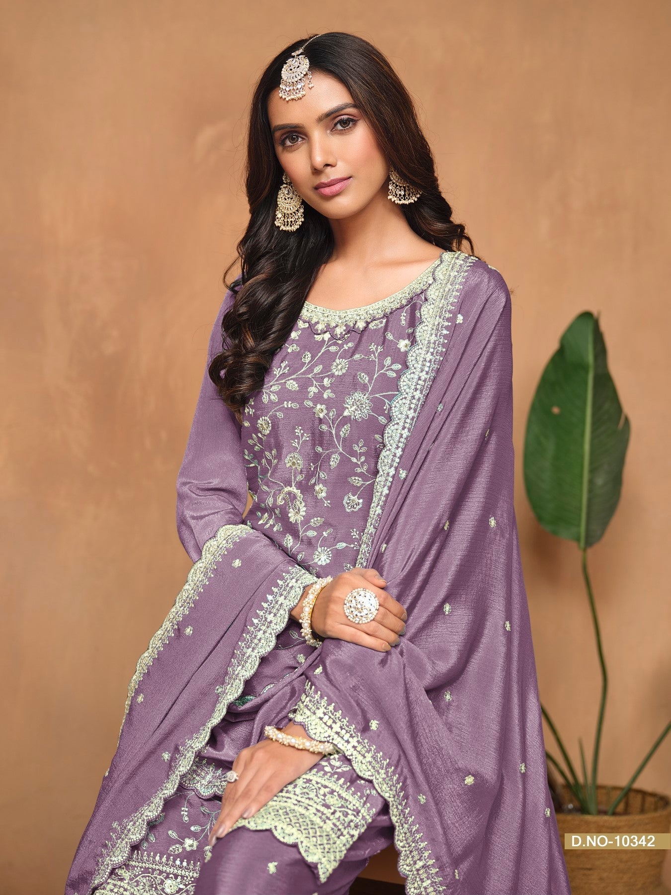 Anaita Lavender Embroidered Chinon Silk Palazzo Suit - Distacart