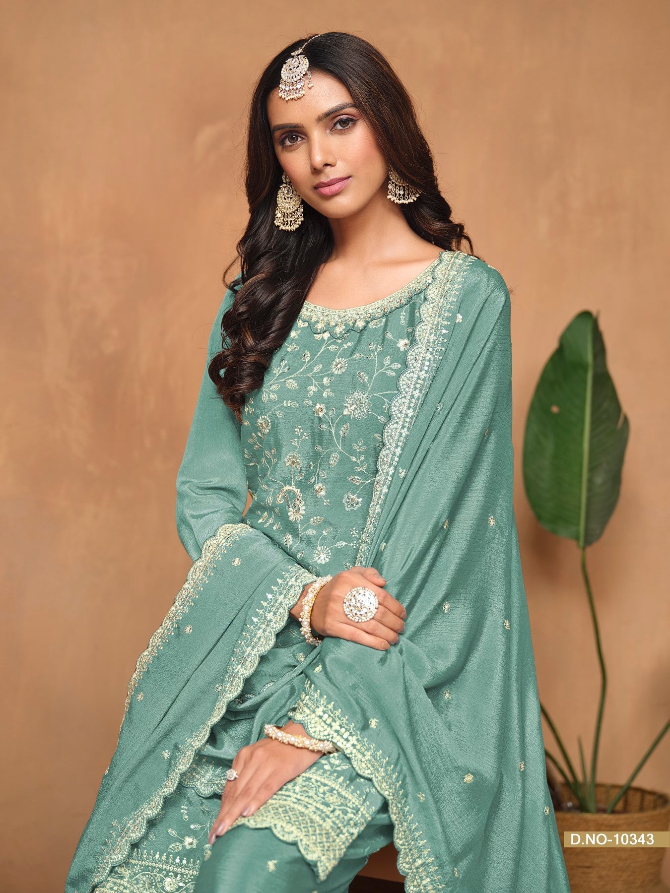Anaita Aqua Blue Embroidered Chinon Silk Palazzo Suit - Distacart