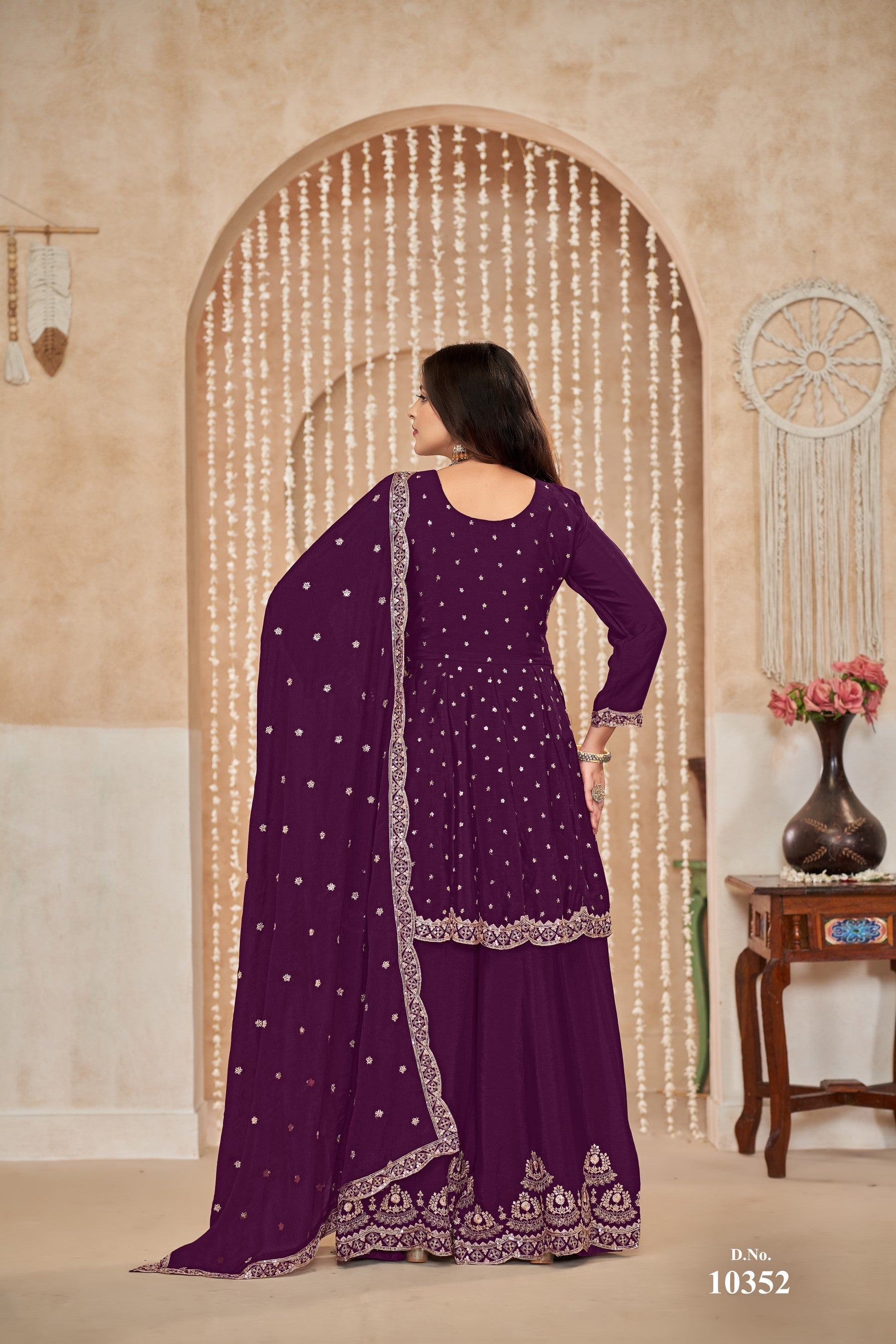 Anaita Purple Embroidered Chinon Silk Palazzo Suit