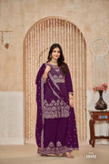 Anaita Purple Embroidered Chinon Silk Palazzo Suit