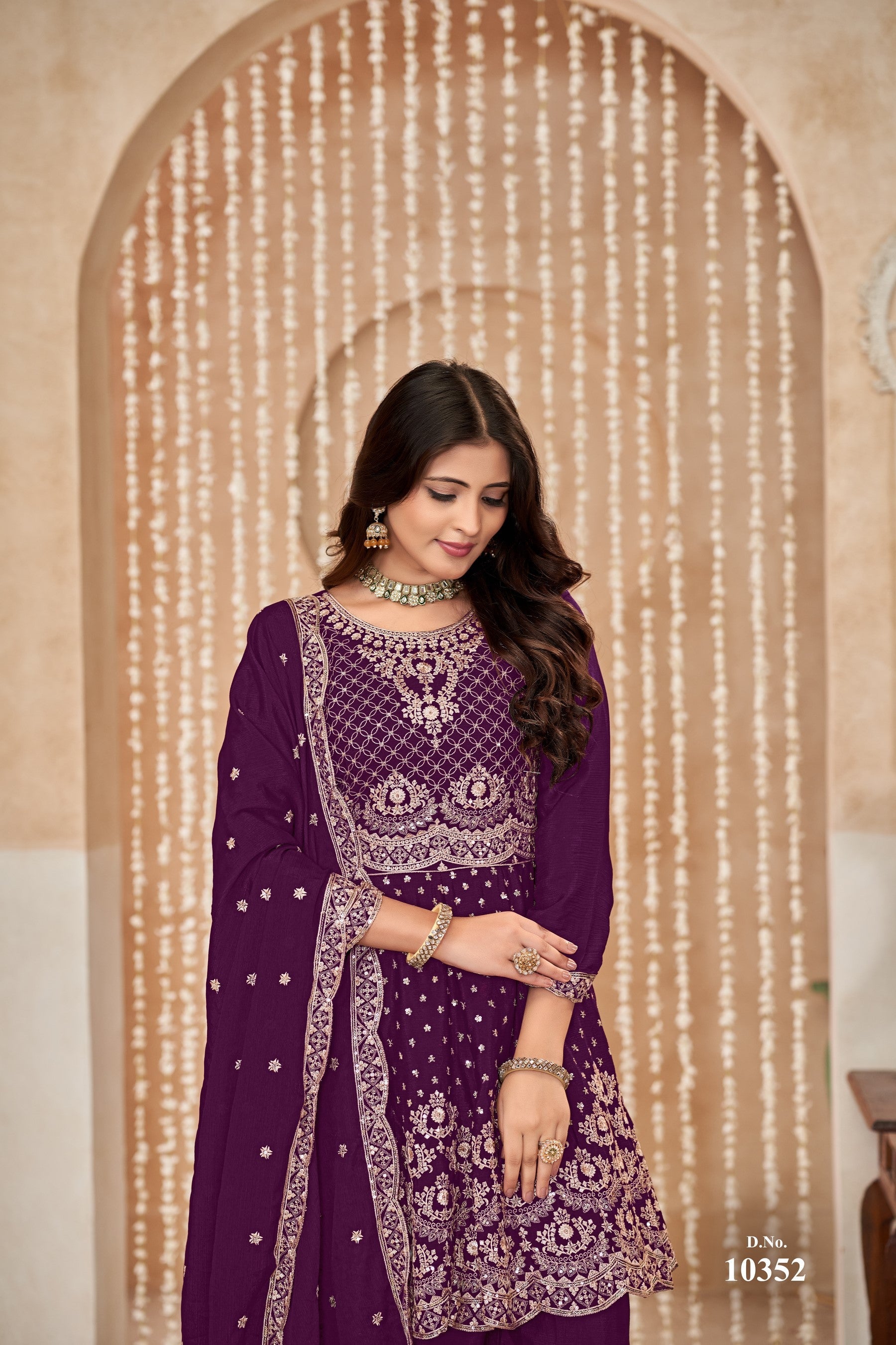 Anaita Purple Embroidered Chinon Silk Palazzo Suit