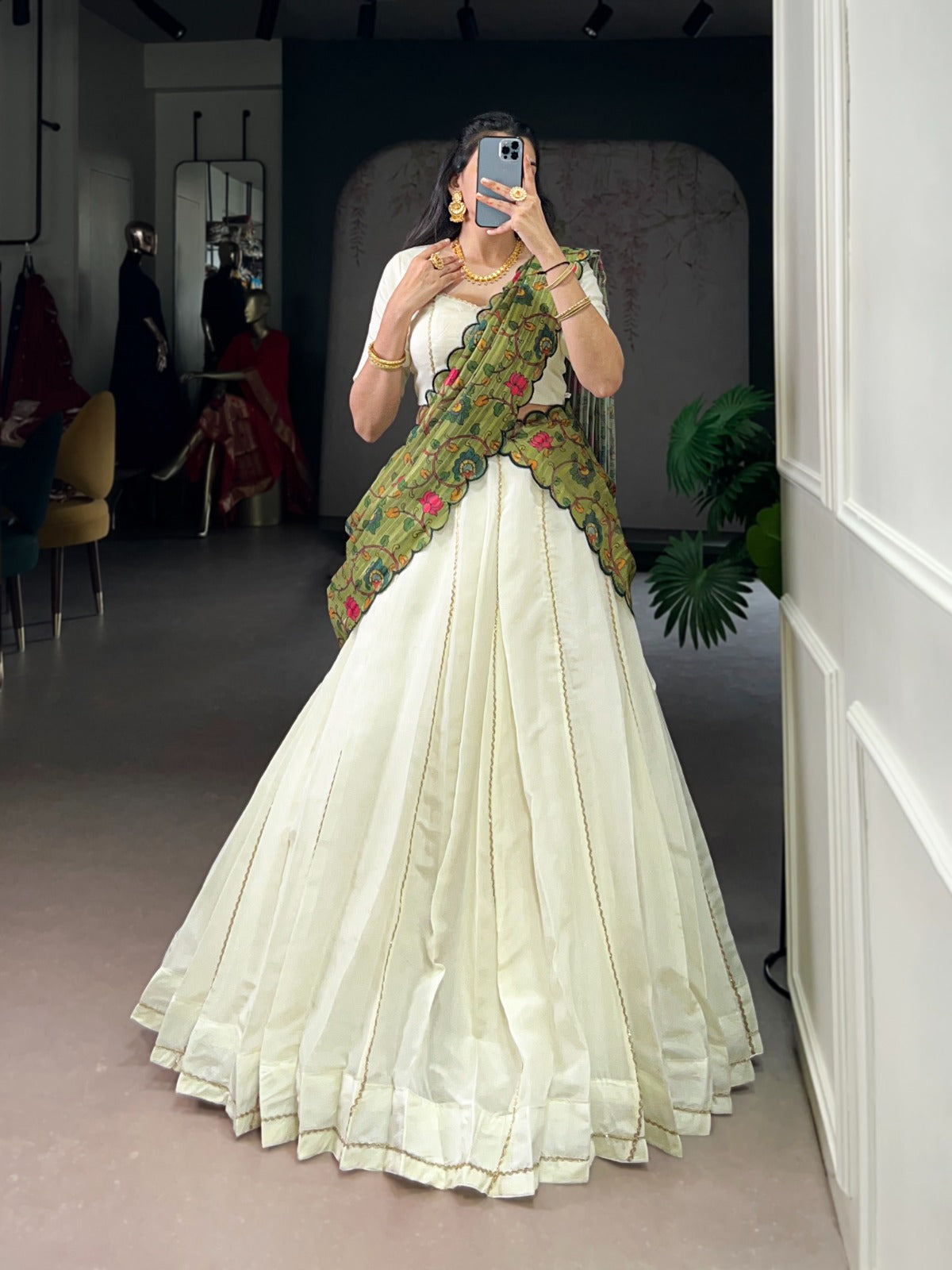 Lorenvalley Fashion Off White New Crush Plain with Laser Touch Up Lehenga Choli with Dupatta