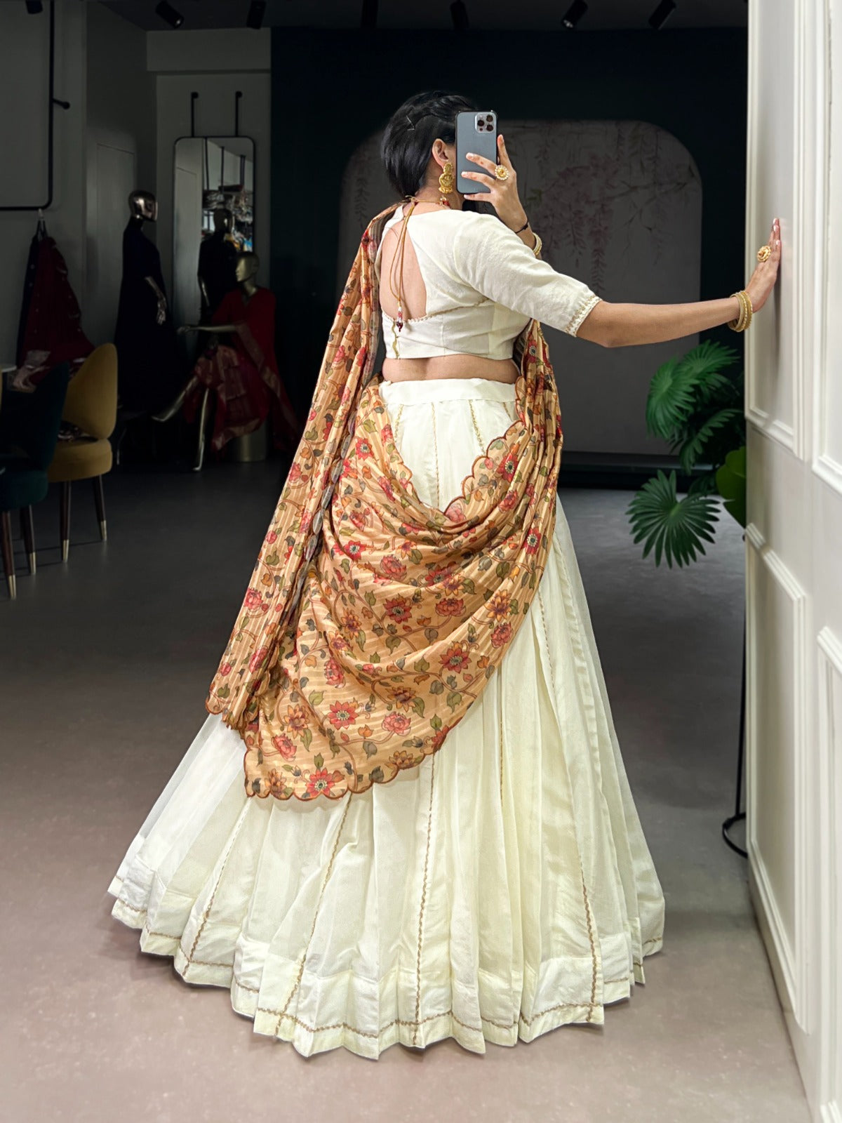 Lorenvalley Fashion Off White New Crush Plain with Laser Touch Up Lehenga Choli with Dupatta