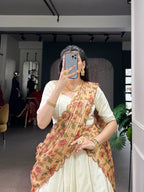 Lorenvalley Fashion Off White New Crush Plain with Laser Touch Up Lehenga Choli with Dupatta