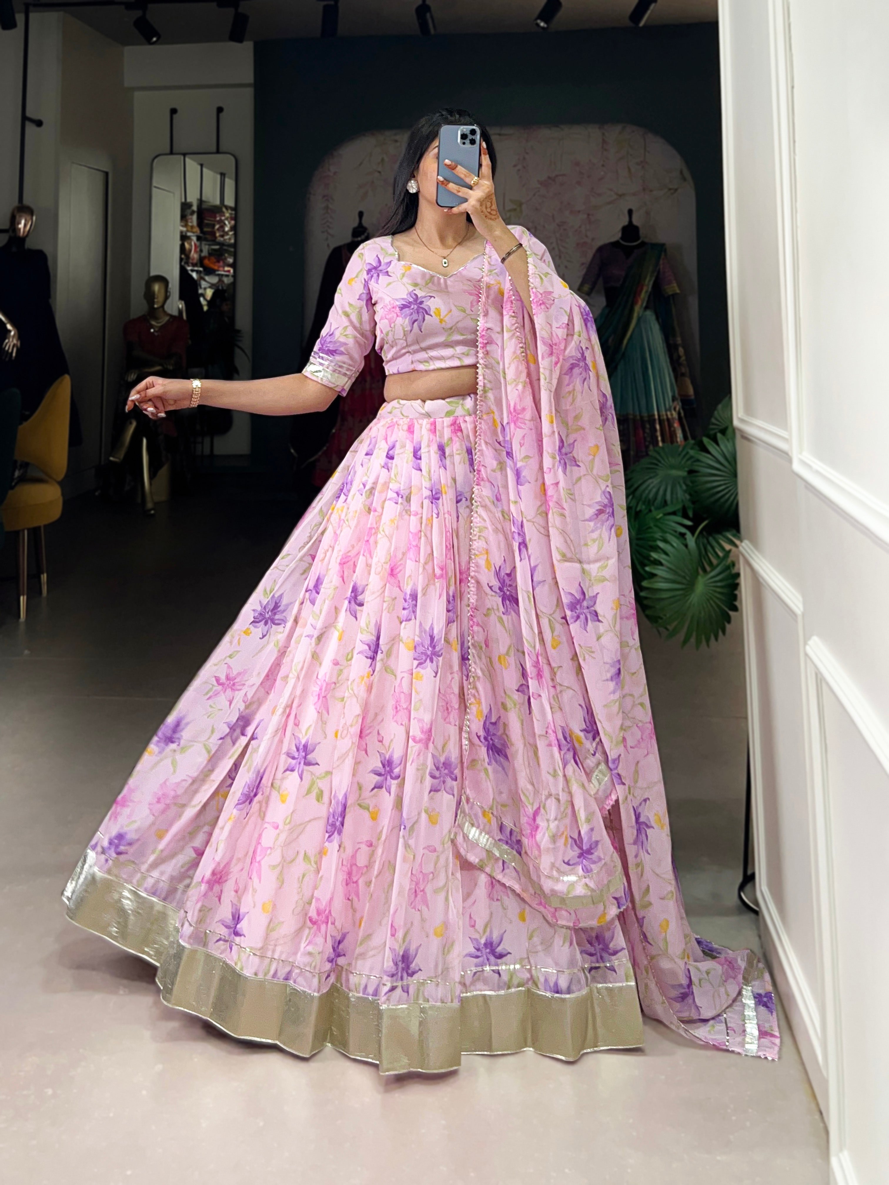Lorenvalley Pink Tabby Silk Floral Print With Lace Touch Up Lehenga Choli with Dupatta