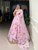 Lorenvalley Pink Tabby Silk Floral Print With Lace Touch Up Lehenga Choli with Dupatta