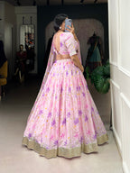 Lorenvalley Pink Tabby Silk Floral Print With Lace Touch Up Lehenga Choli with Dupatta