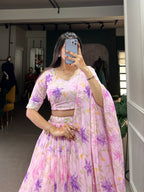 Lorenvalley Pink Tabby Silk Floral Print With Lace Touch Up Lehenga Choli with Dupatta
