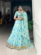 Lorenvalley Pista Tabby Silk Floral Print With Lace Touch Up Lehenga Choli with Dupatta