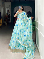 Lorenvalley Pista Tabby Silk Floral Print With Lace Touch Up Lehenga Choli with Dupatta