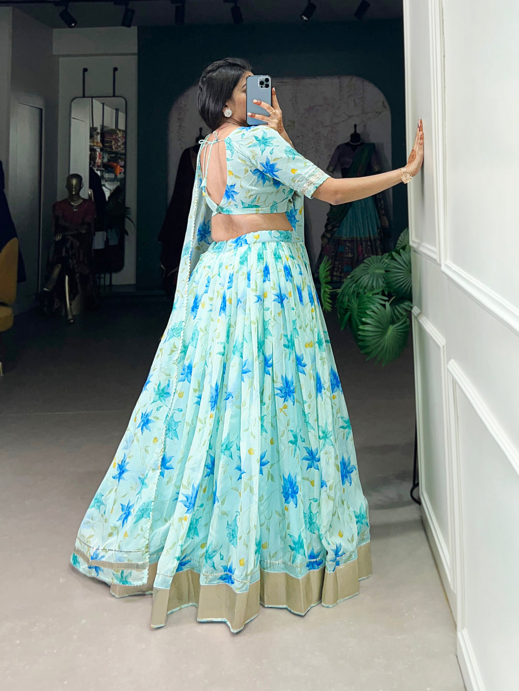 Lorenvalley Pista Tabby Silk Floral Print With Lace Touch Up Lehenga Choli with Dupatta