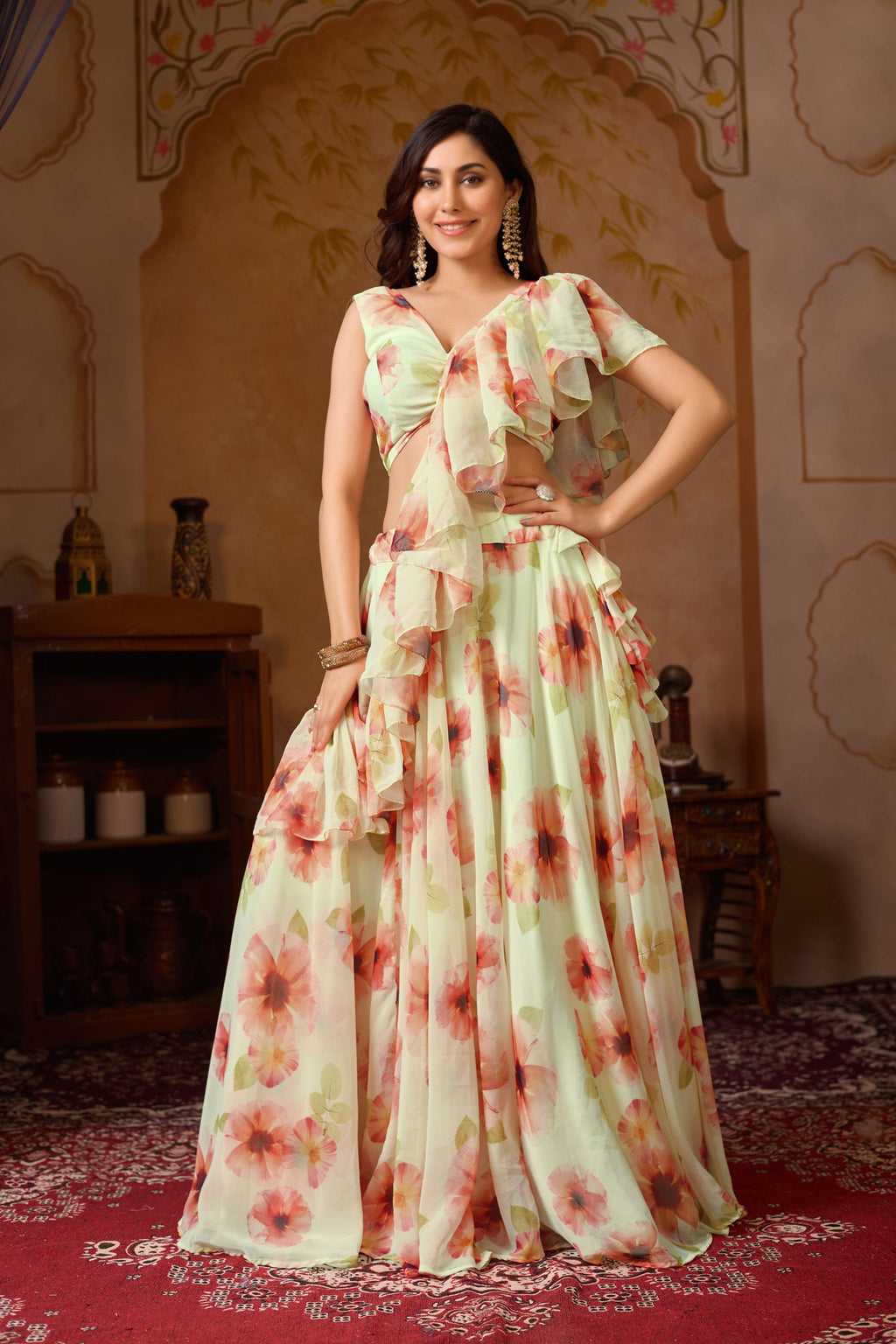 Lorenvalley Fashion Pista Georgette with Digital Printed Lehenga Choli with Dupatta - Distacart