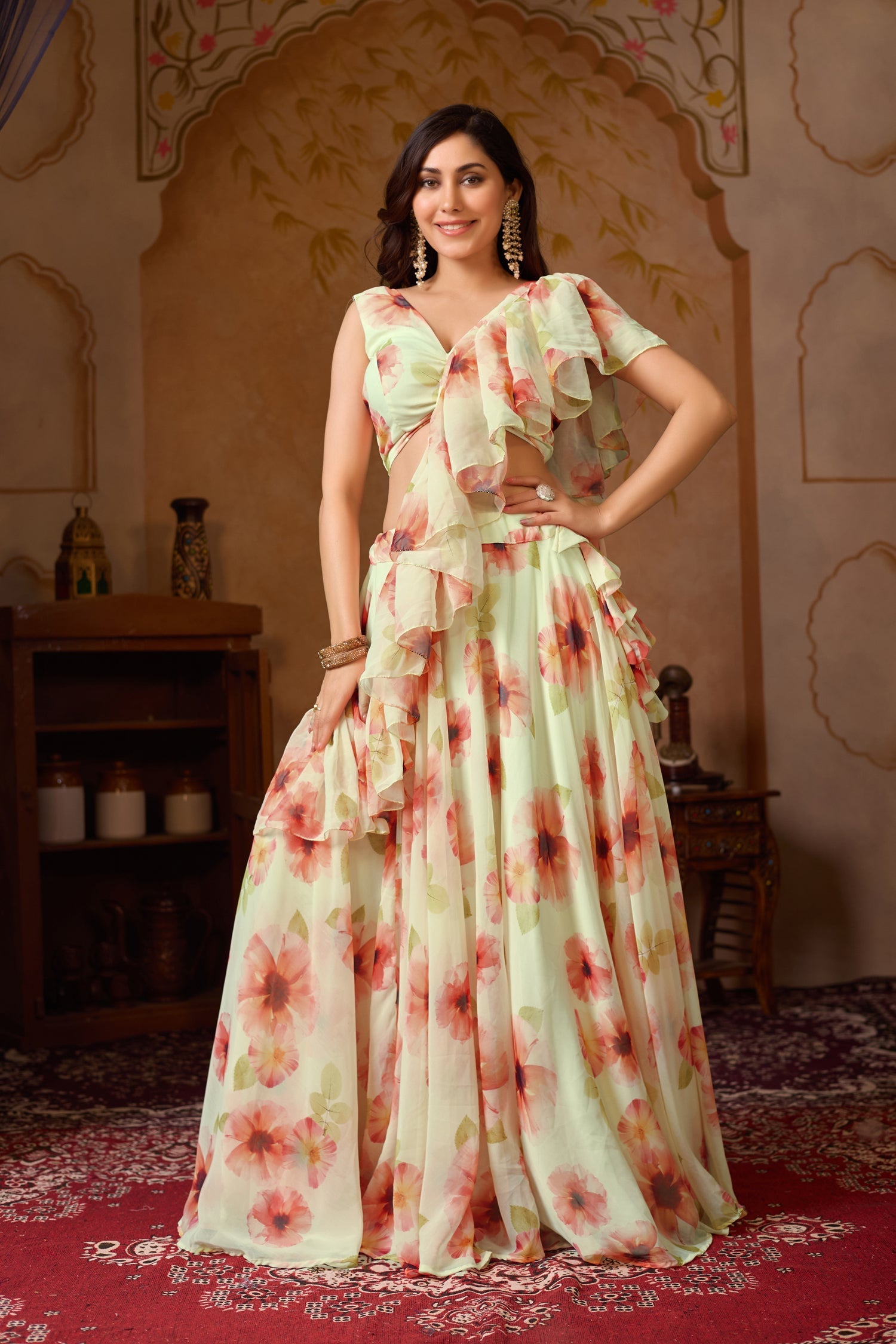 Lorenvalley Fashion Pista Georgette with Digital Printed Lehenga Choli with Dupatta - Distacart