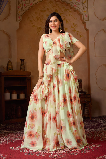 Lorenvalley Fashion Pista Georgette with Digital Printed Lehenga Choli with Dupatta