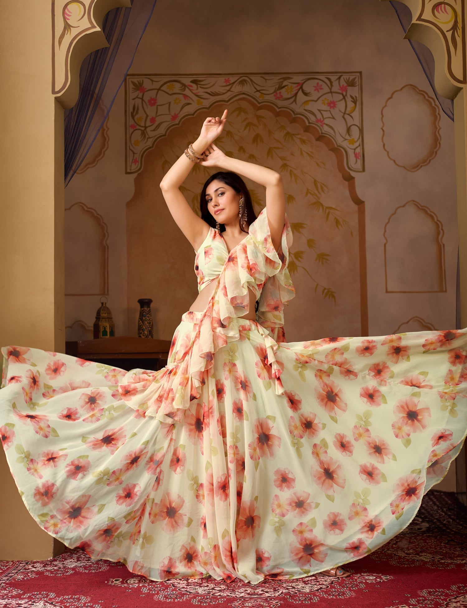Lorenvalley Fashion Pista Georgette with Digital Printed Lehenga Choli with Dupatta - Distacart