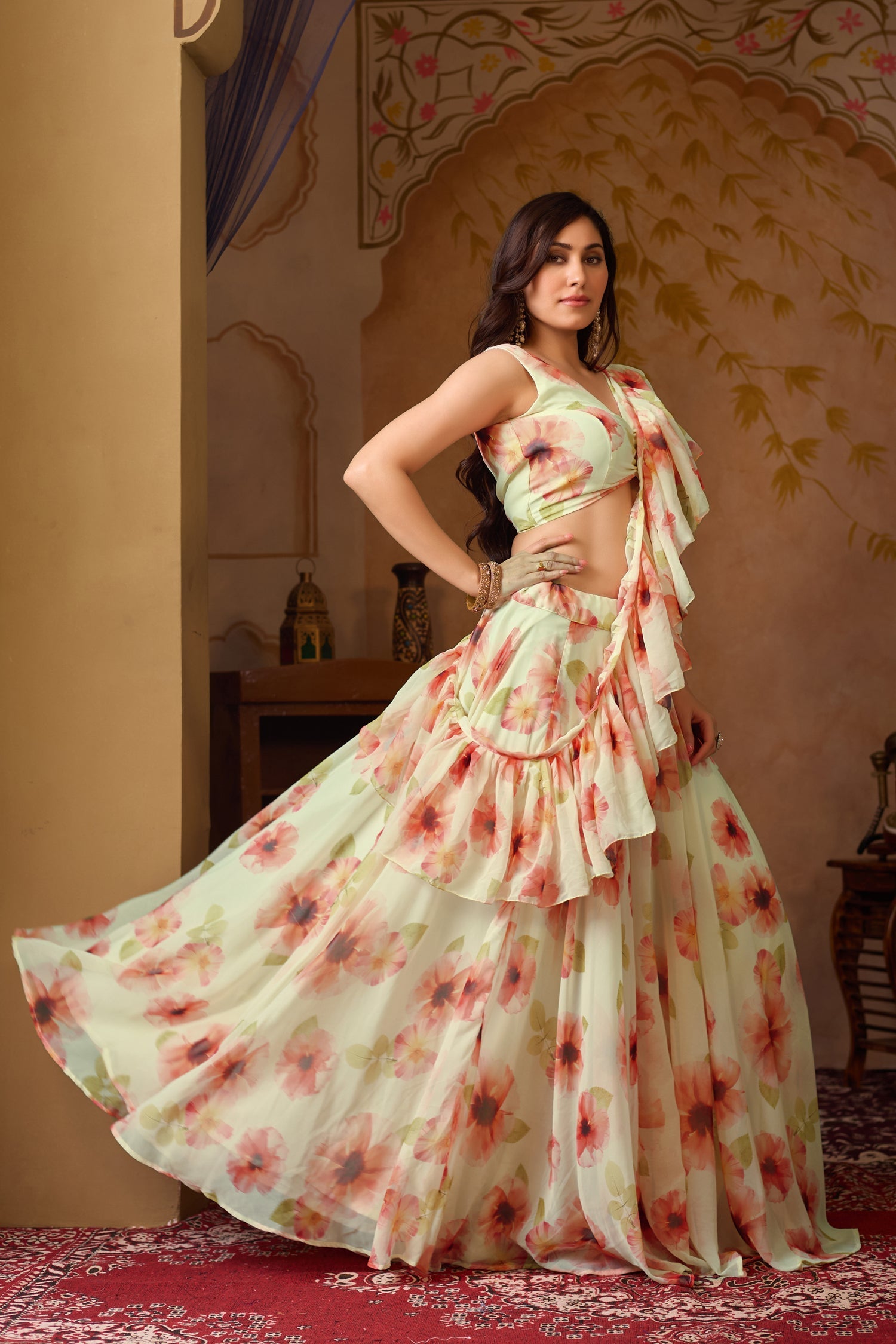 Lorenvalley Fashion Pista Georgette with Digital Printed Lehenga Choli with Dupatta - Distacart