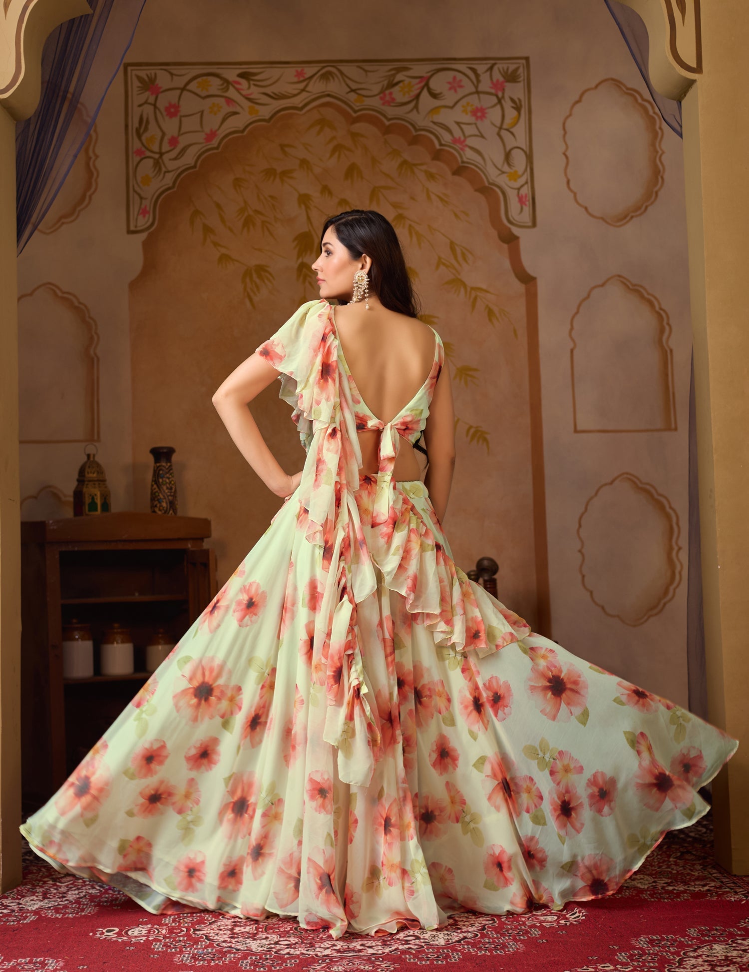 Lorenvalley Fashion Pista Georgette with Digital Printed Lehenga Choli with Dupatta - Distacart