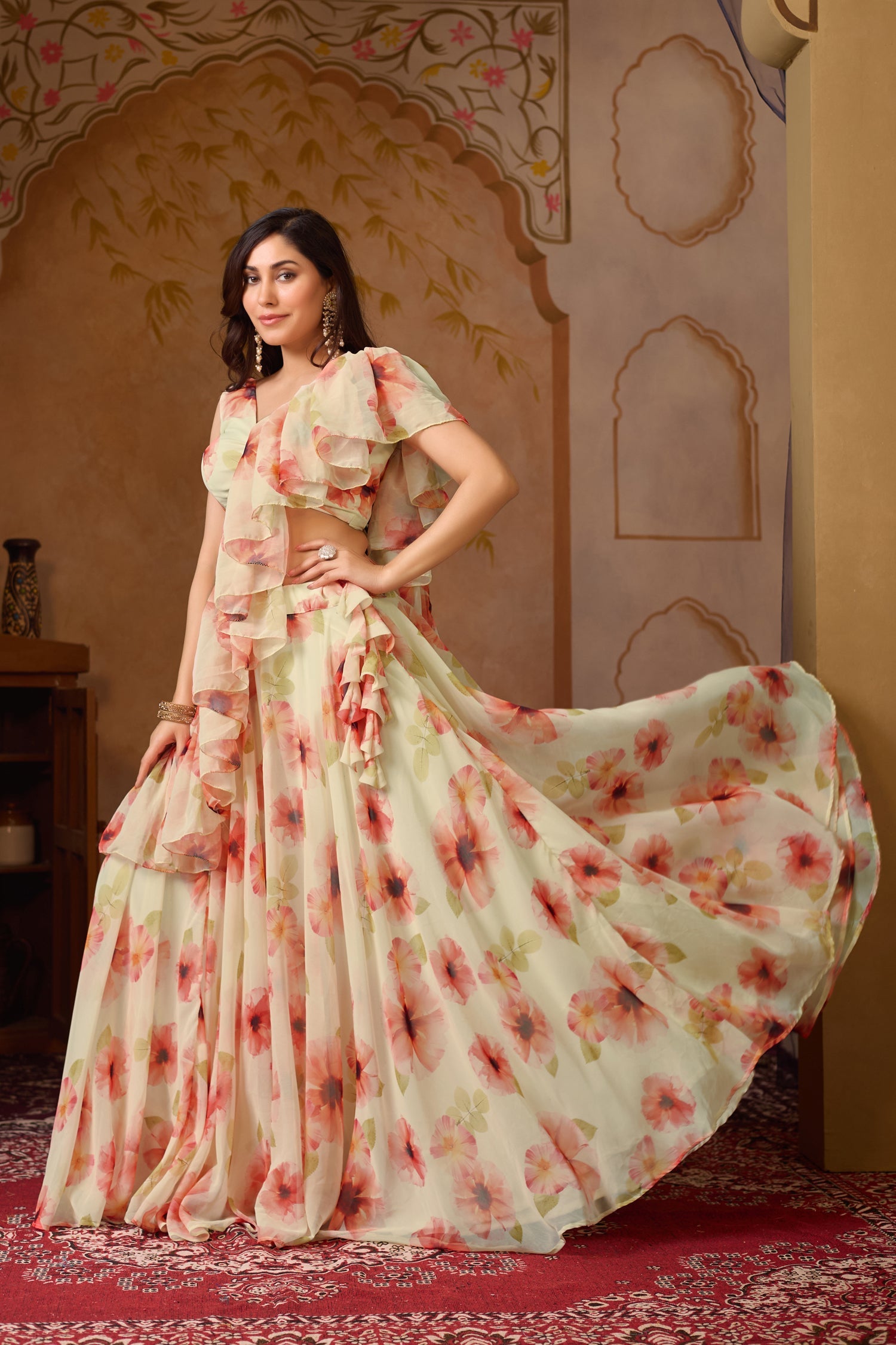 Lorenvalley Fashion Pista Georgette with Digital Printed Lehenga Choli with Dupatta - Distacart