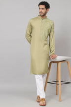 Leafy Embroidered Cotton Kurta by Hilo Design