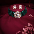 Tehzeeb Creations Brass Gold-Polished Gold, Green, White Jewel Set  