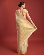 Monjolika Fashion Elegant Kanjivaram Traditional Indian Attire In Golden Beige Color Silk Saree - Distacart