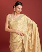 Monjolika Fashion Elegant Kanjivaram Traditional Indian Attire In Golden Beige Color Silk Saree - Distacart
