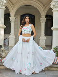 Lorenvalley Fashion White Georgette with Hand-painted Floral Design Lehenga Choli with Dupatta - Distacart