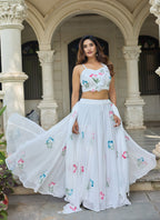 Lorenvalley Fashion White Georgette with Hand-painted Floral Design Lehenga Choli with Dupatta - Distacart