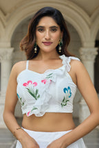 Lorenvalley Fashion White Georgette with Hand-painted Floral Design Lehenga Choli with Dupatta - Distacart