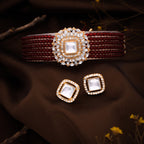 Tehzeeb Creations Brass Gold-Polished Gold, Maroon, White Jewel Set  