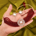 Tehzeeb Creations Brass Gold-Polished Gold, Maroon, White Jewel Set  