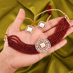Tehzeeb Creations Brass Gold-Polished Gold, Maroon, White Jewel Set  