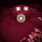 Tehzeeb Creations Brass Gold-Polished Gold, Red, White Jewel Set  