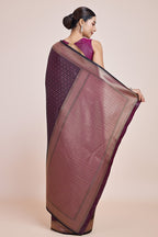 Monjolika Fashion Glamour And Tradition With This Zari Woven Wine Color Banarasi Satin Silk Saree