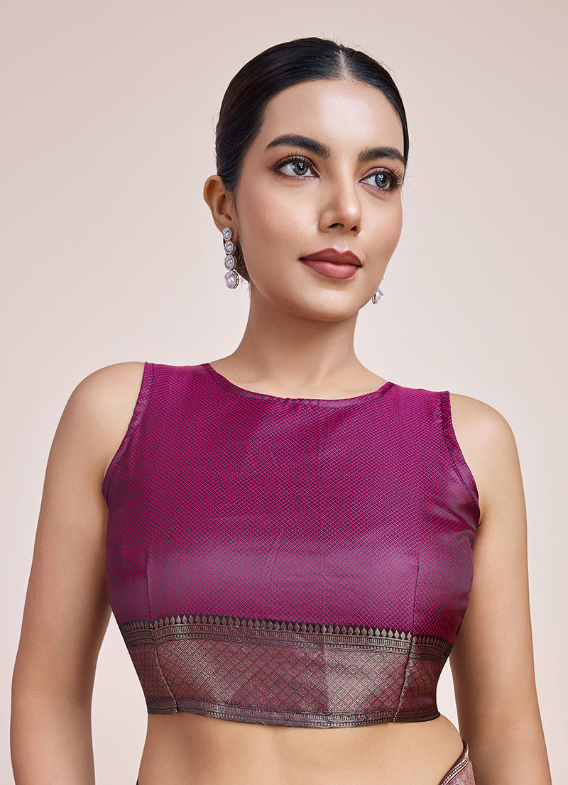Monjolika Fashion Glamour And Tradition With This Zari Woven Wine Color Banarasi Satin Silk Saree
