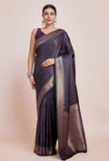 Monjolika Fashion Glamour And Tradition With This Zari Woven Darl Purple Color Banarasi Satin Silk Saree