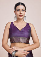 Monjolika Fashion Glamour And Tradition With This Zari Woven Darl Purple Color Banarasi Satin Silk Saree
