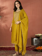 Vegaa Fashion Mustard Vichitra Silk Embroidered Salwar Suit - Distacart