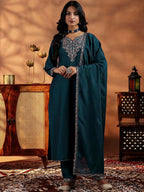 Vegaa Fashion Rama Mustard Vichitra Silk Embroidered Salwar Suit - Distacart