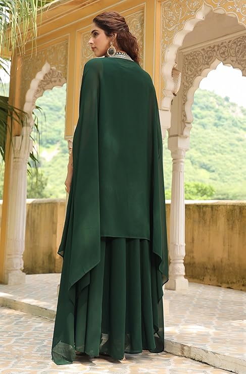 Vegaa Fashion Green Georgette Embroidered Anarkali Suit With Strug - Distacart