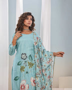 Vegaa Fashion Sky Blue Franch Crab Printed Salwar Suit - Distacart
