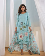 Vegaa Fashion Sky Blue Franch Crab Printed Salwar Suit - Distacart