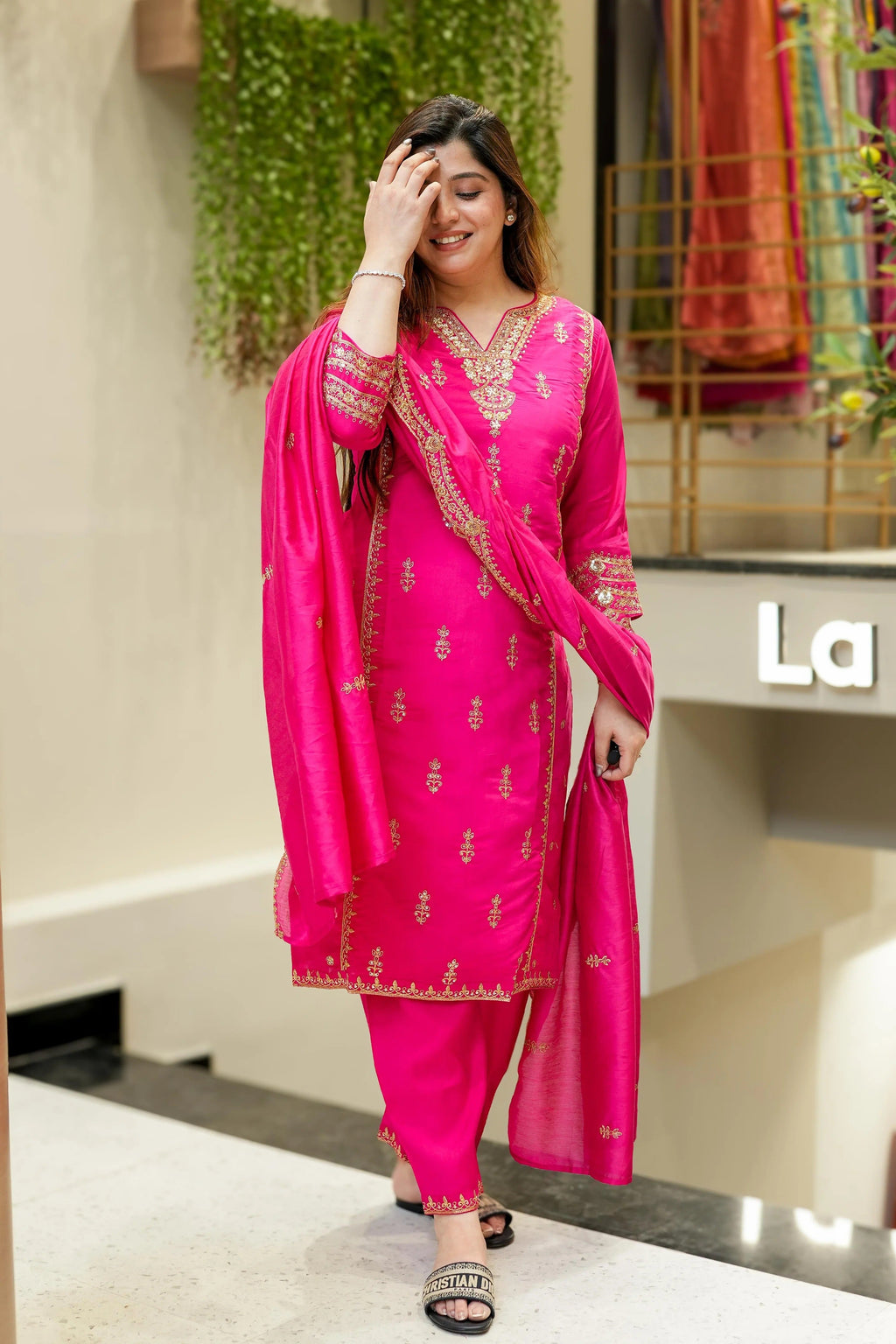 Vegaa Fashion Pink Chanderi Silk Embroidered Salwar Suit - Distacart