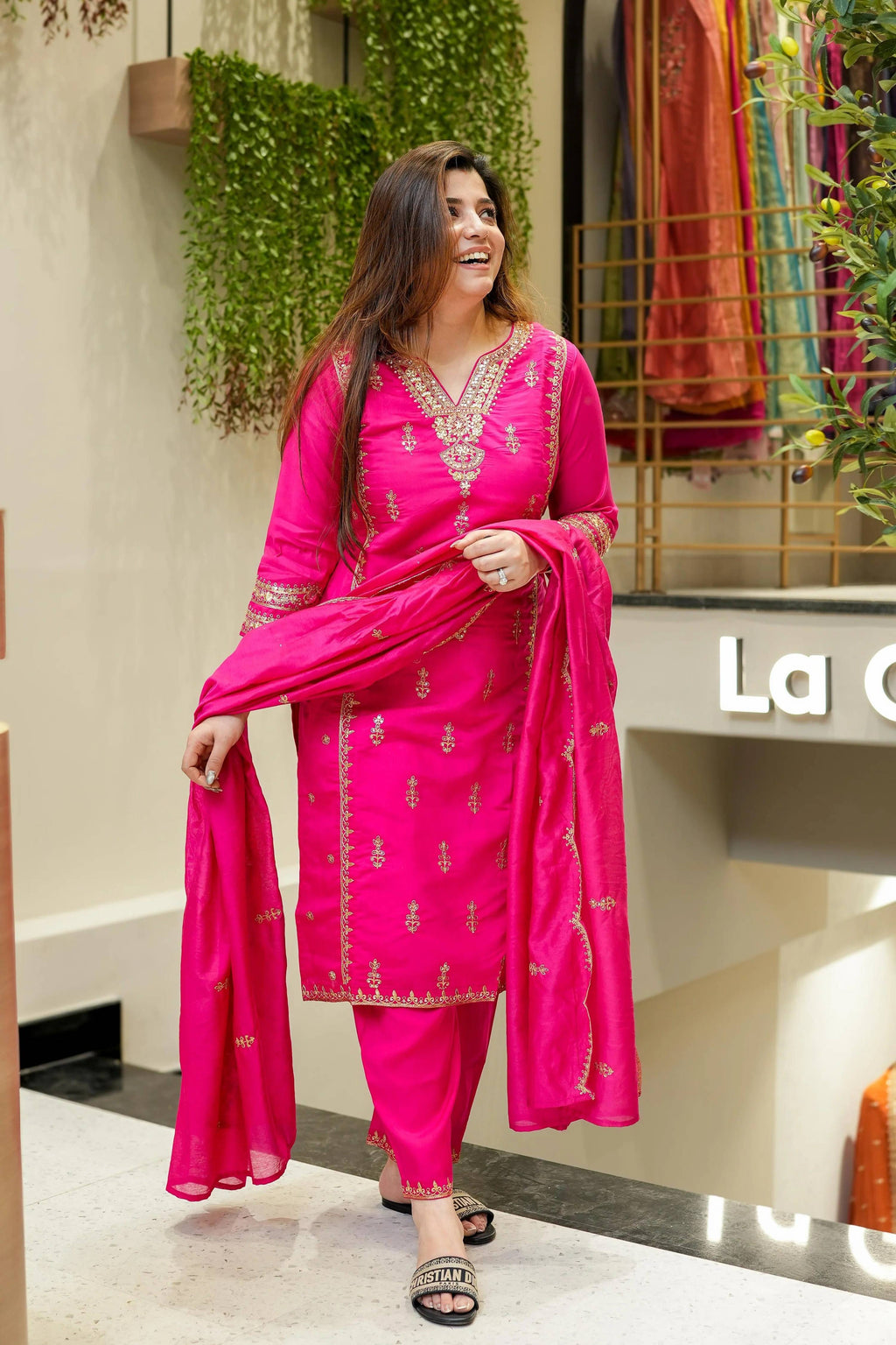 Vegaa Fashion Pink Chanderi Silk Embroidered Salwar Suit - Distacart