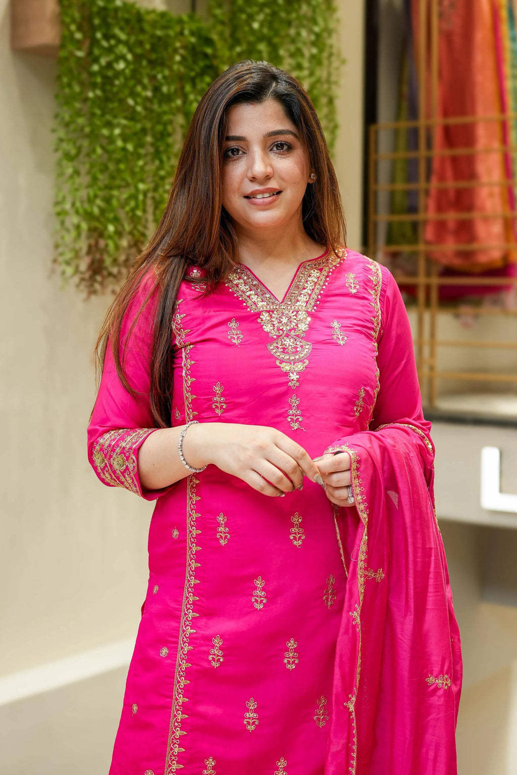 Vegaa Fashion Pink Chanderi Silk Embroidered Salwar Suit - Distacart