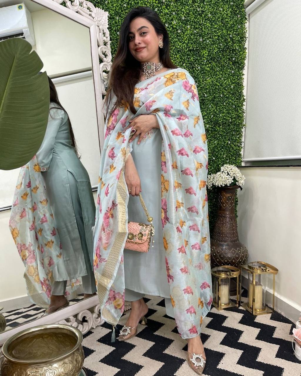 Vegaa Fashion Sky Blue Chanderi Silk Embroidered Salwar Suit - Distacart