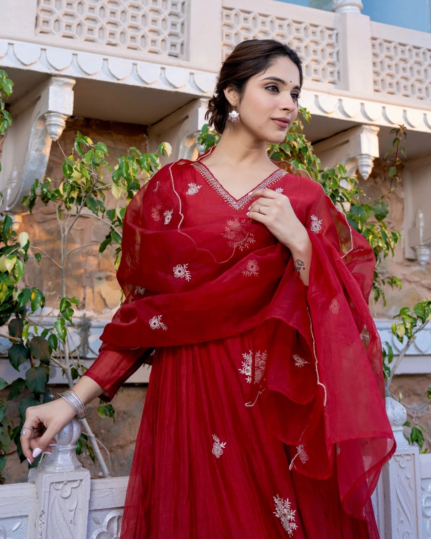 Vegaa Fashion Red Chanderi Silk Embroidered Salwar Suit - Distacart