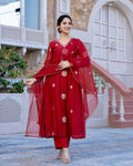 Vegaa Fashion Red Chanderi Silk Embroidered Salwar Suit - Distacart